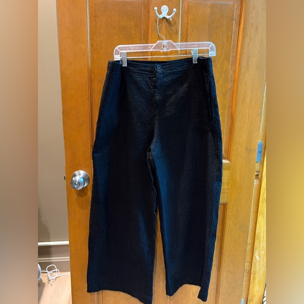 Johnny Was Women’s Black Seersucker Wide Leg Dress Pants Size XL